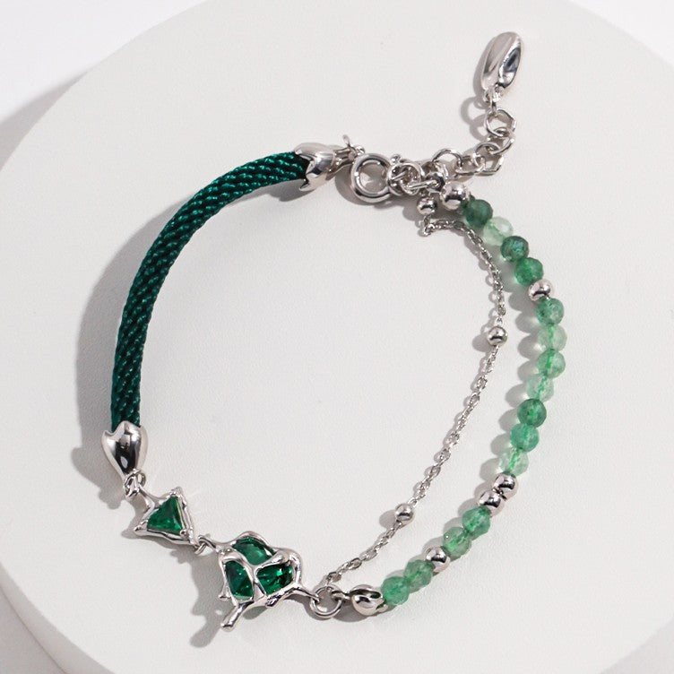Strawberry Crystal&Hemp Rope Bracelet