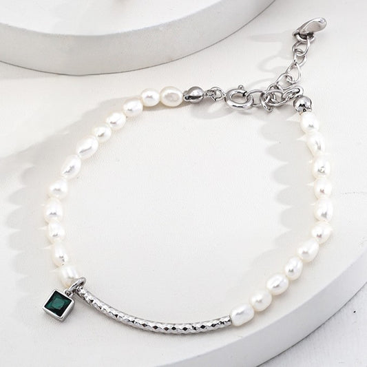 Green Zircon Pendant Pearl Bracelet