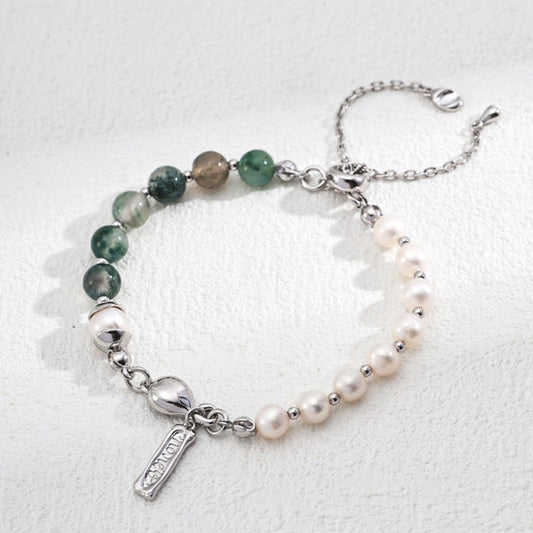 Strawberry Crystal/Moss Agate&Pearl Bracelet