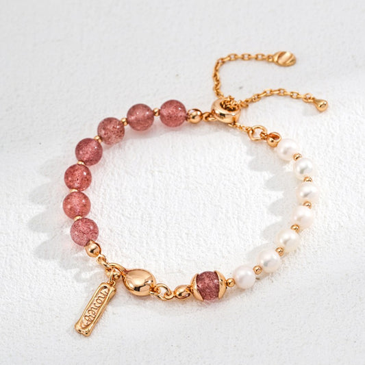 Strawberry Crystal/Moss Agate&Pearl Bracelet