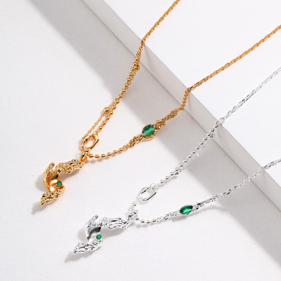 Leaf Shaped Green Zircon Necklace