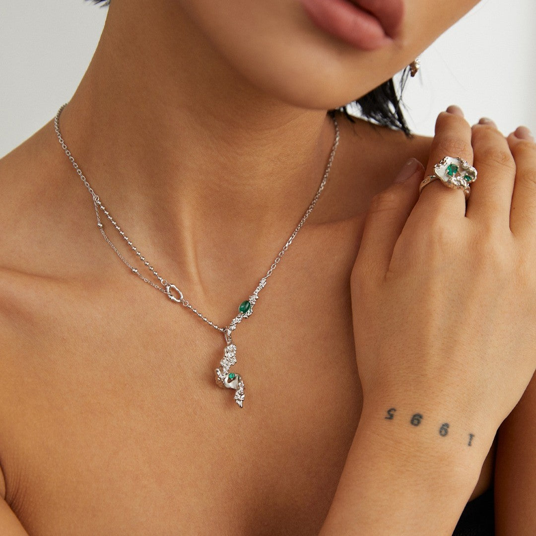 Leaf Shaped Green Zircon Necklace
