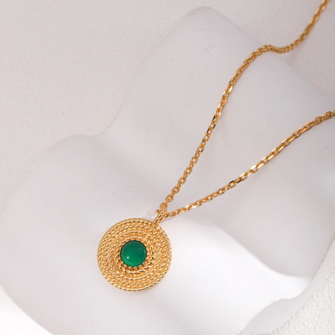 Green Chalcedony Inlaid Pendant Necklace