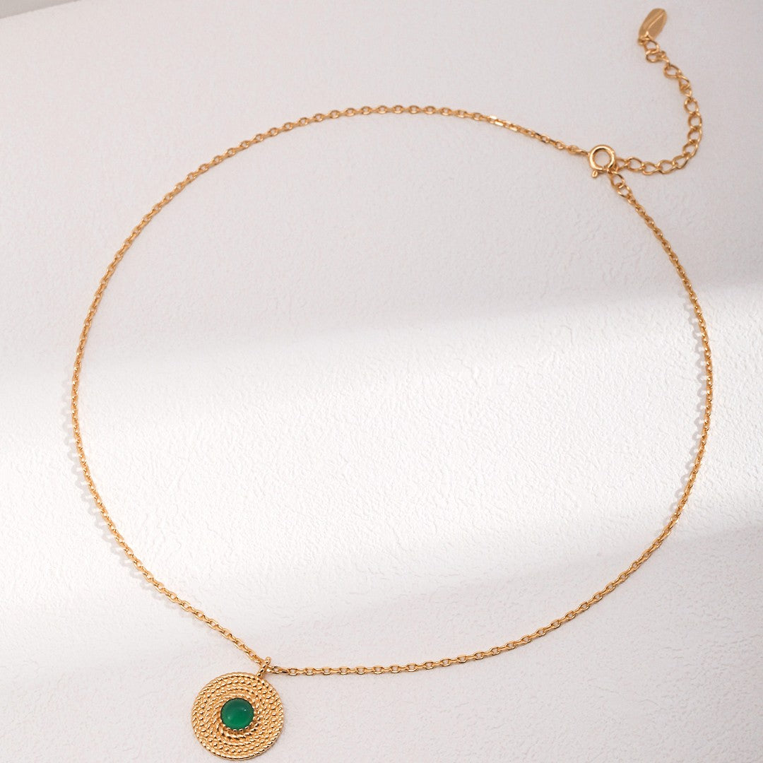 Green Chalcedony Inlaid Pendant Necklace