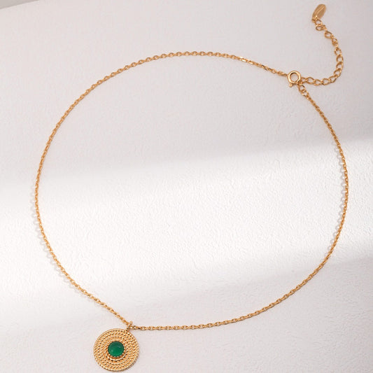 Green Chalcedony Inlaid Pendant Necklace