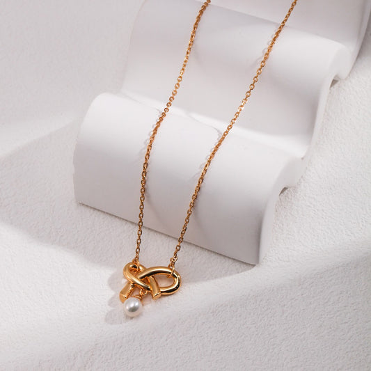 Butterfly Knot Pearl Pendant Necklace