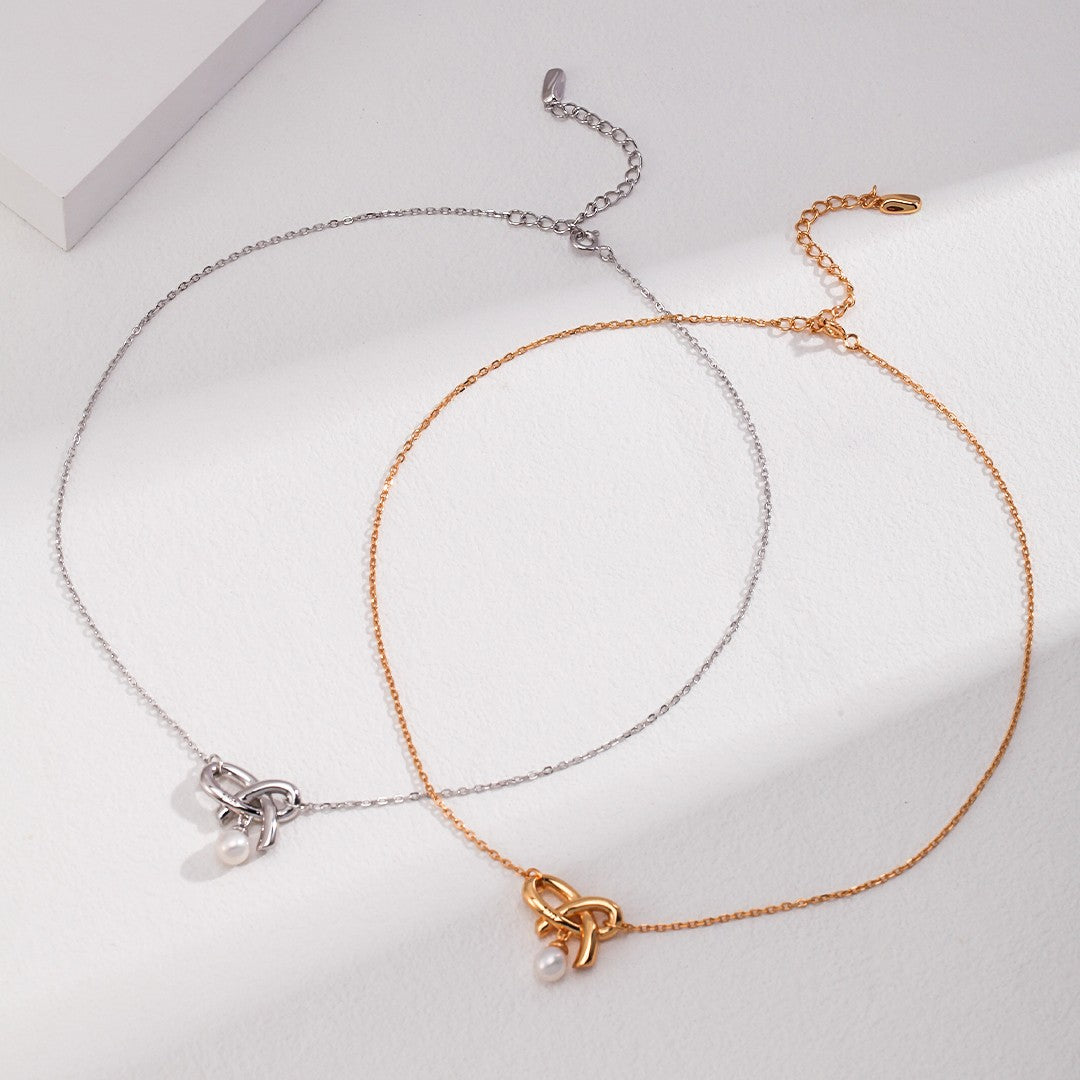 Butterfly Knot Pearl Pendant Necklace