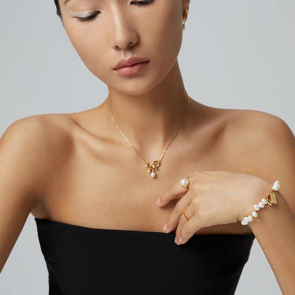 Butterfly Knot Pearl Pendant Necklace
