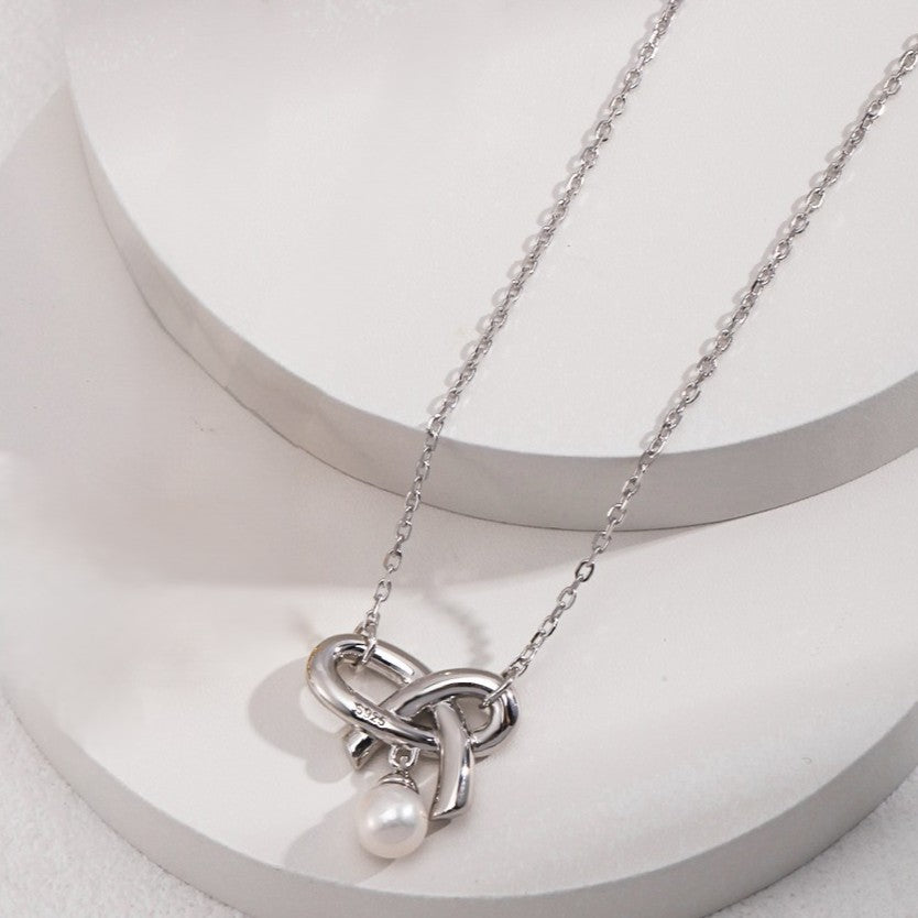Butterfly Knot Pearl Pendant Necklace
