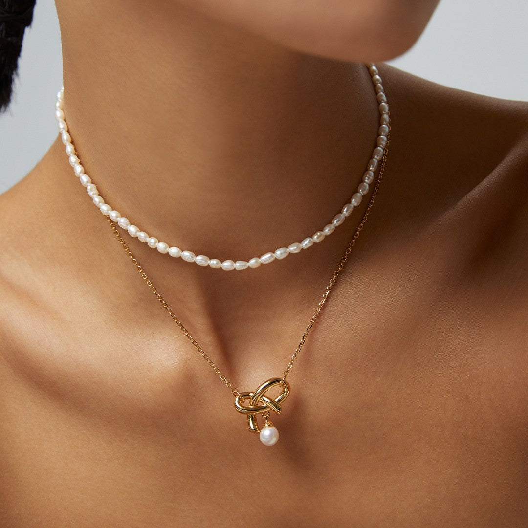 Butterfly Knot Pearl Pendant Necklace