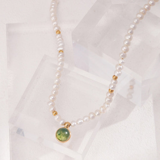 Moss Agate&Pearl Necklace