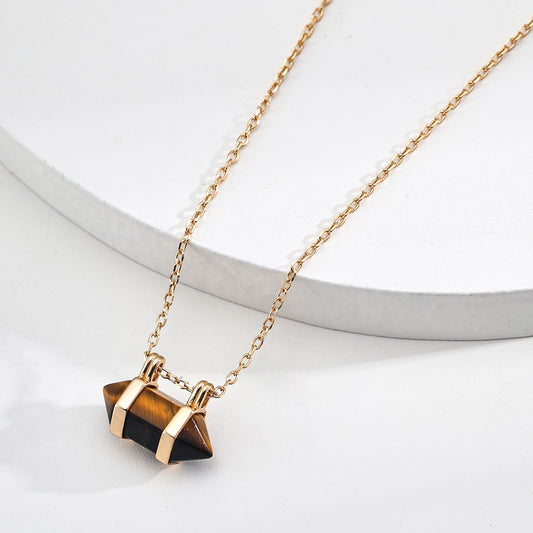 Pyramid Shaped Tiger-Eye Stone Necklace