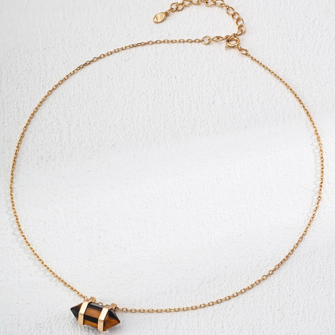 Pyramid Shaped Tiger-Eye Stone Necklace