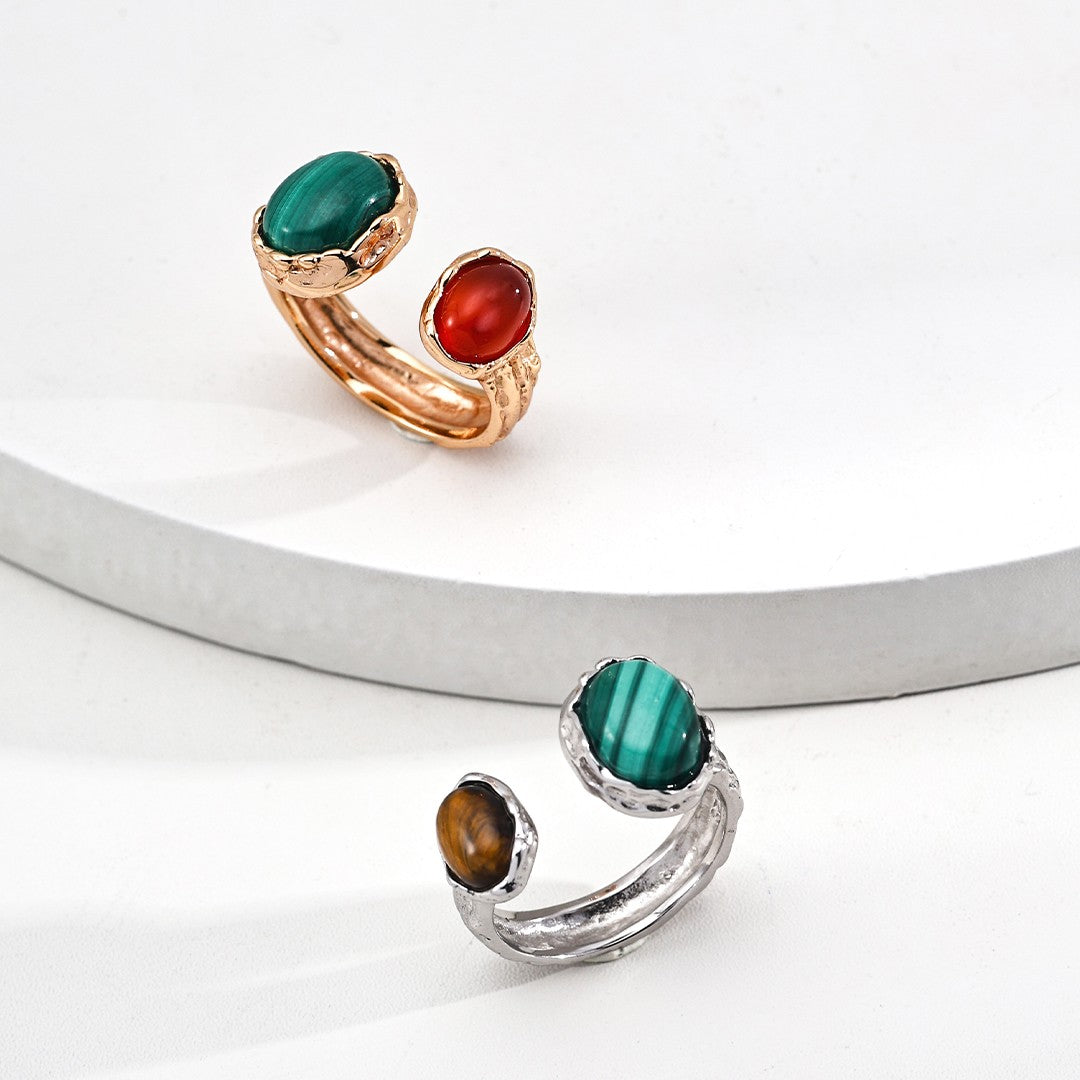 Malachite&Red Agate/Tiger-Eye Stone Ring