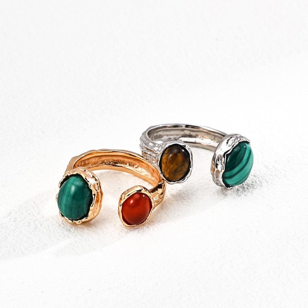 Malachite&Red Agate/Tiger-Eye Stone Ring
