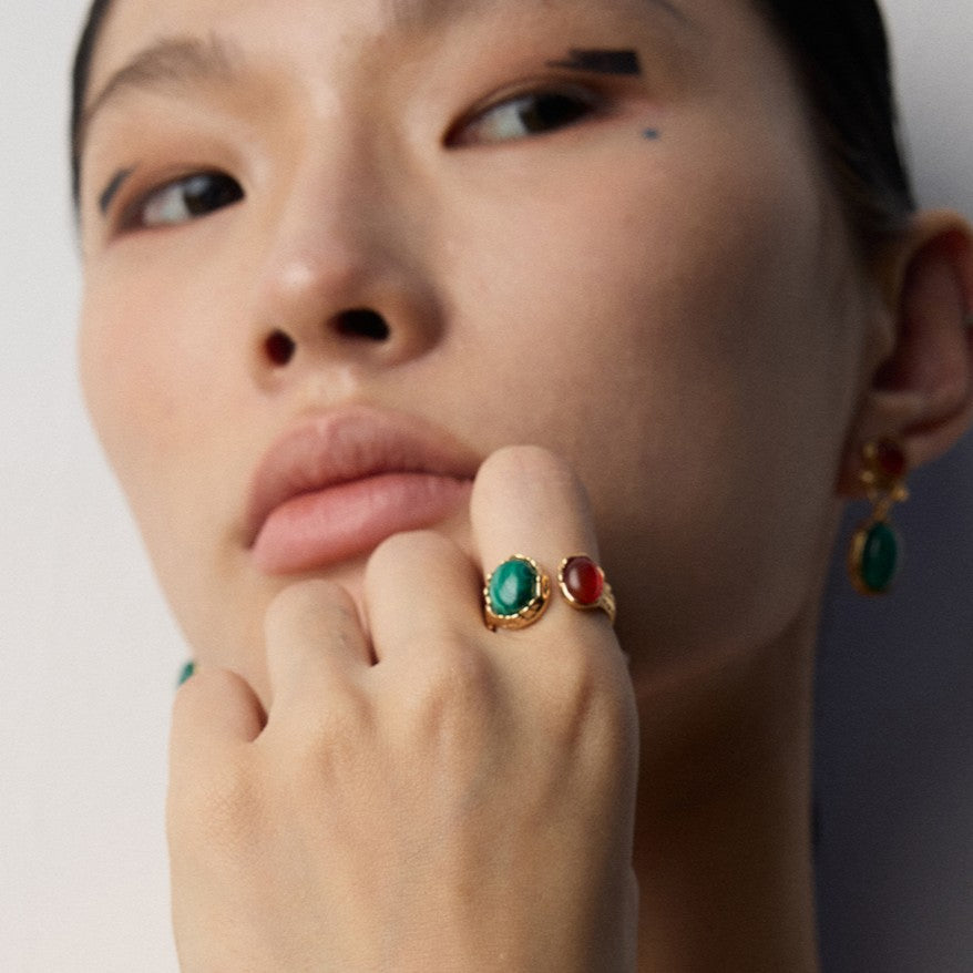 Malachite&Red Agate/Tiger-Eye Stone Ring