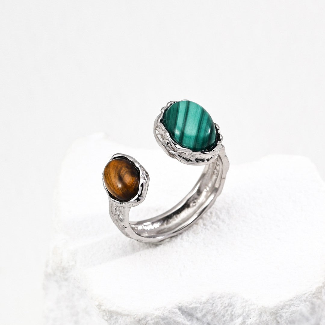 Malachite&Red Agate/Tiger-Eye Stone Ring