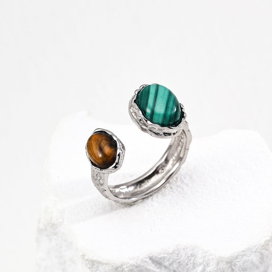 Malachite&Red Agate/Tiger-Eye Stone Ring