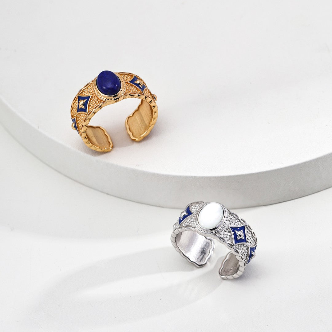 Blue Enamel&Lapis Lazuli/Shell Ring