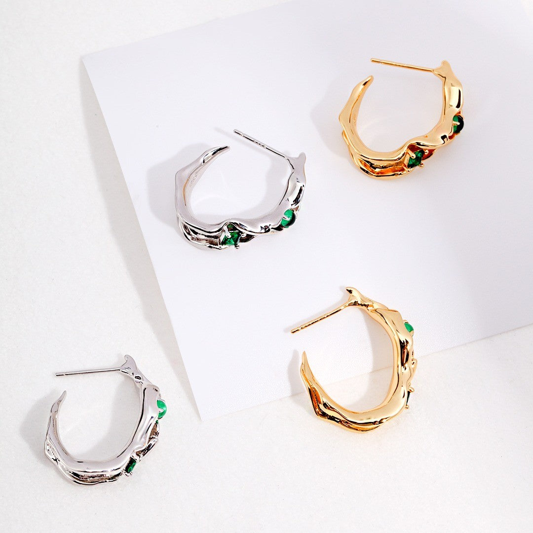Wilting leaf Shaped Zircon Earrings