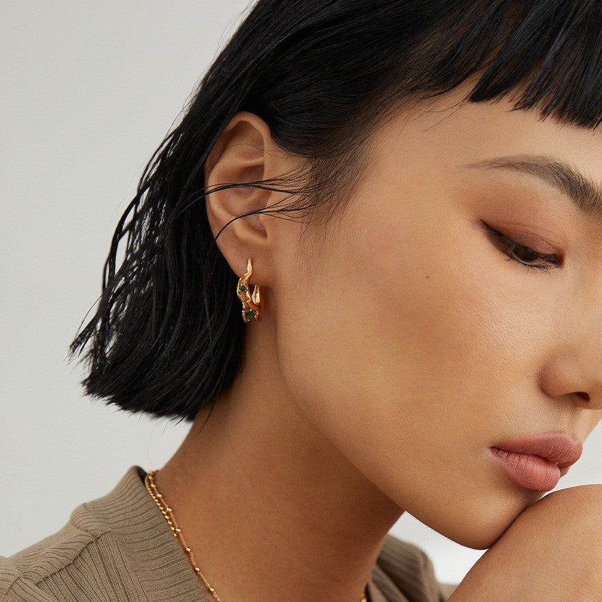 Wilting leaf Shaped Zircon Earrings