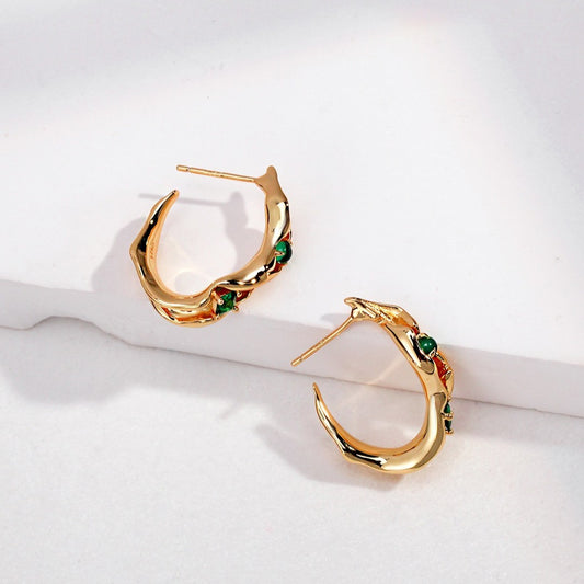 Wilting leaf Shaped Zircon Earrings