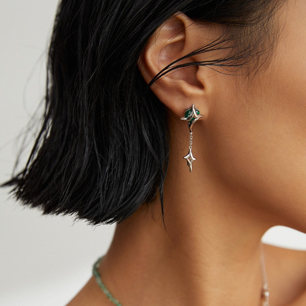 Asymmetrical Four Pointed Star Earrings