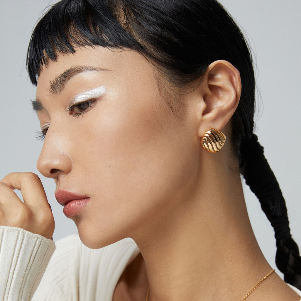 Hollow Cube Silver Earrings