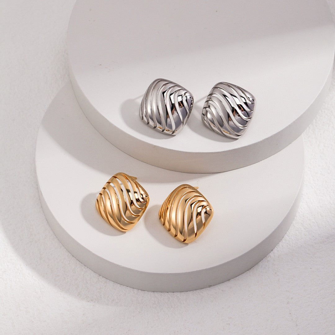 Hollow Cube Silver Earrings