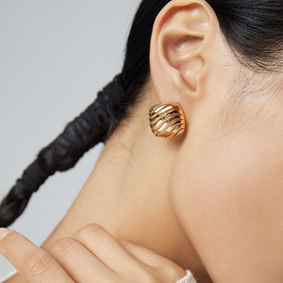 Hollow Cube Silver Earrings