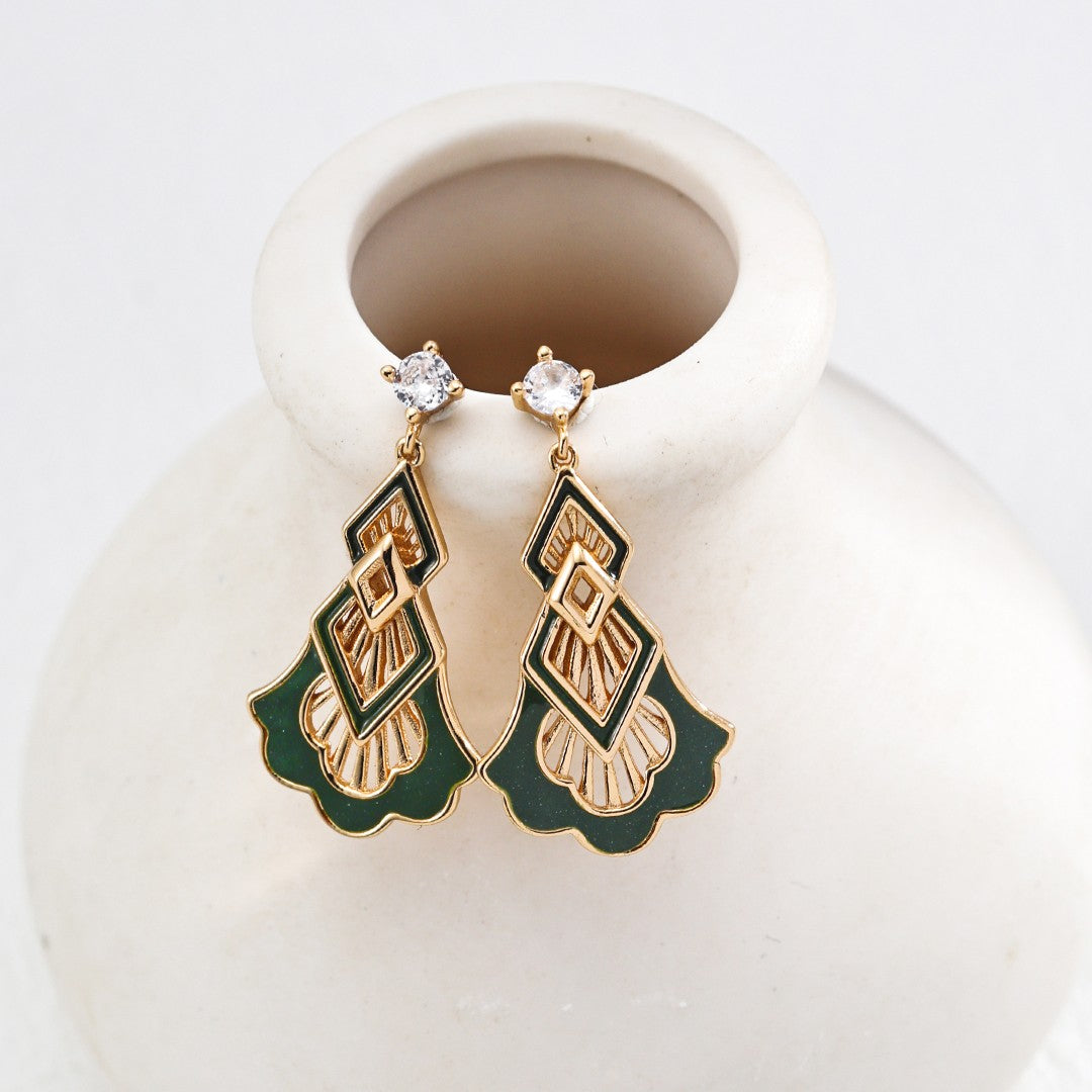 Green Enamel Dangle Earrings