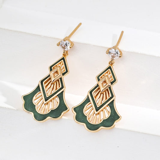 Green Enamel Dangle Earrings