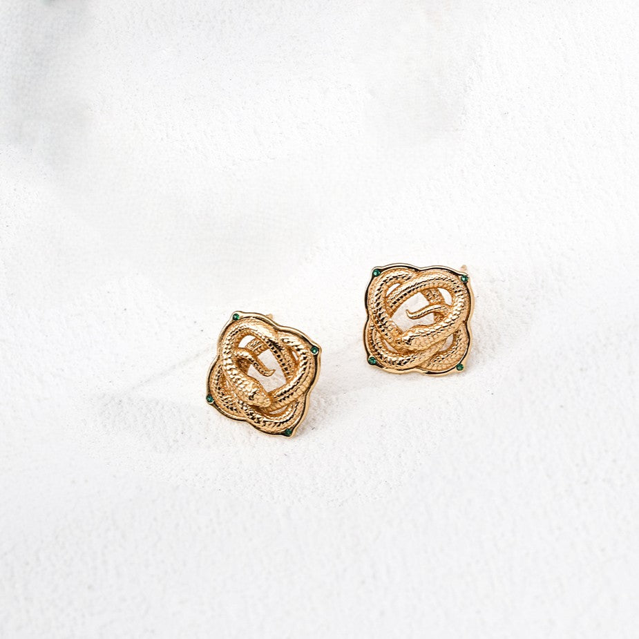 Snake Patterned  Zircon Inlaid Stud Earrings