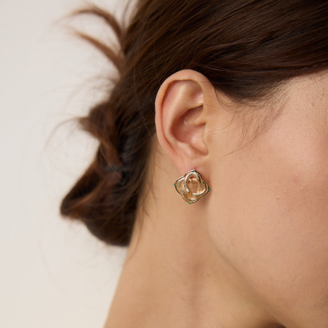 Snake Patterned  Zircon Inlaid Stud Earrings