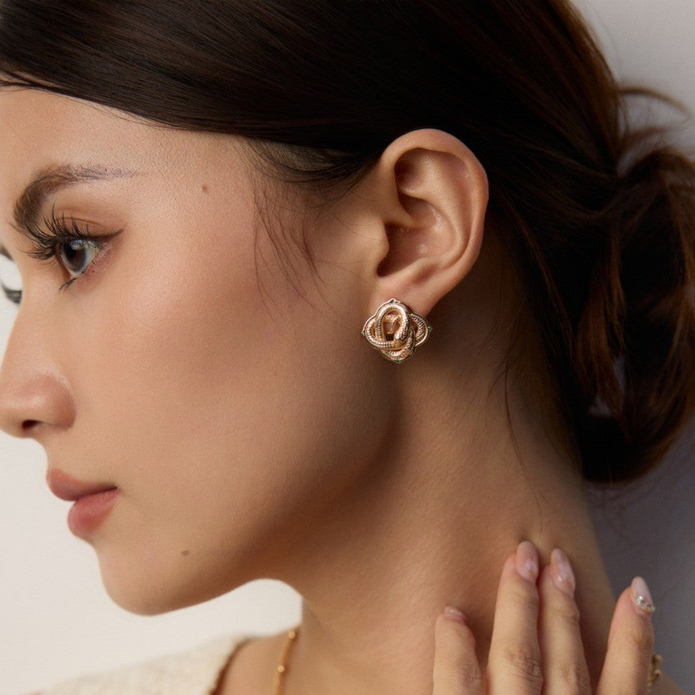 Snake Patterned  Zircon Inlaid Stud Earrings