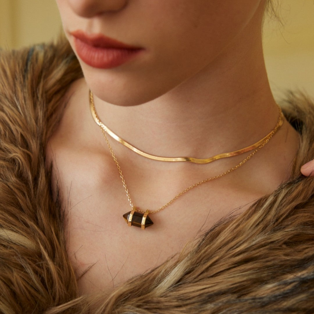 Pyramid Shaped Tiger-Eye Stone Necklace