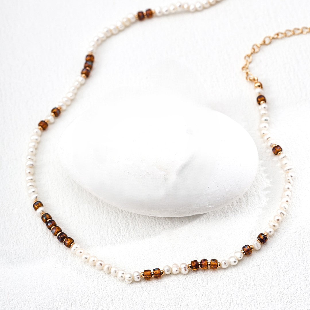 Colored Glaze&Pearl Necklace