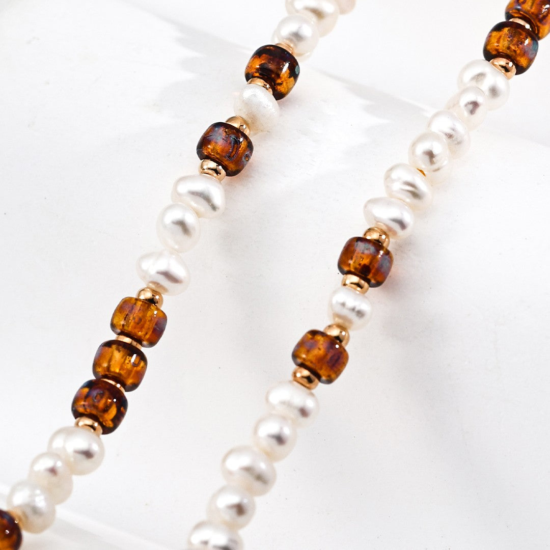 Colored Glaze&Pearl Necklace