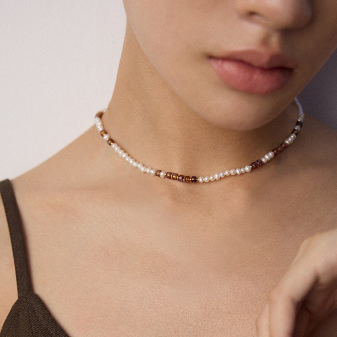 Colored Glaze&Pearl Necklace