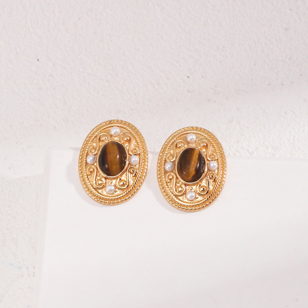 Tiger-Eye Stone Earrings Ⅲ