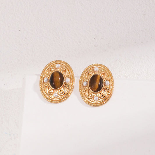 Tiger-Eye Stone Earrings Ⅲ