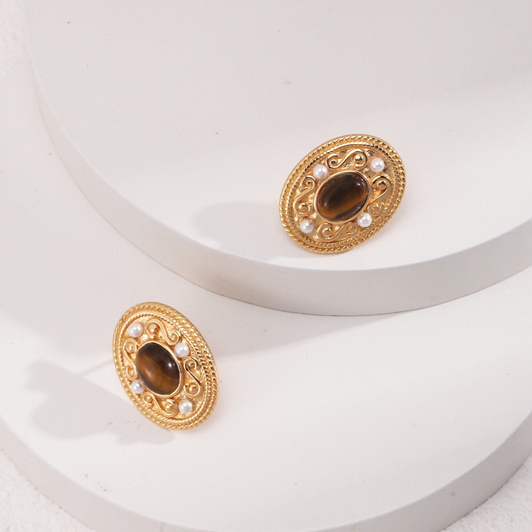 Tiger-Eye Stone Earrings Ⅲ