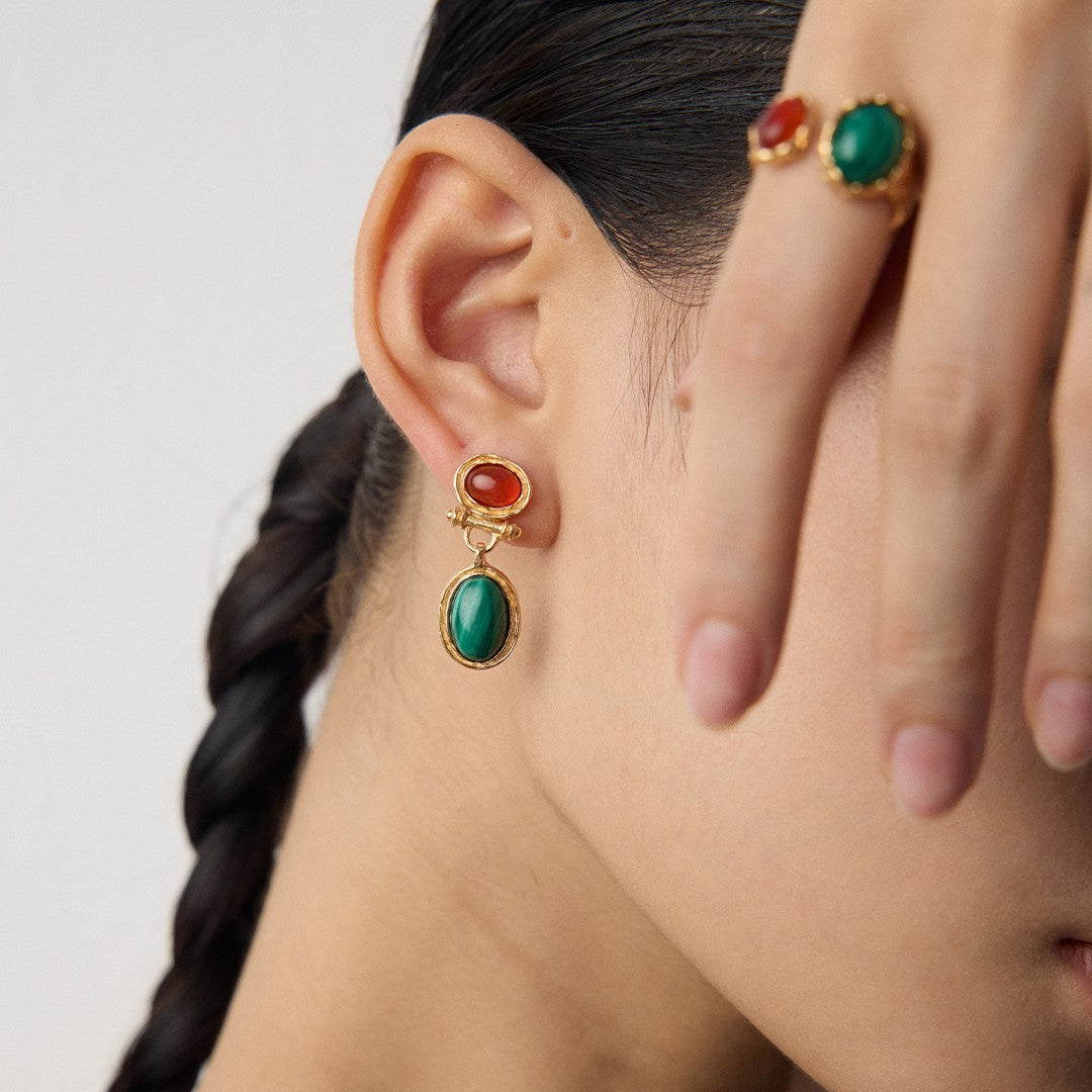 Malachite&Red Agate Earrings