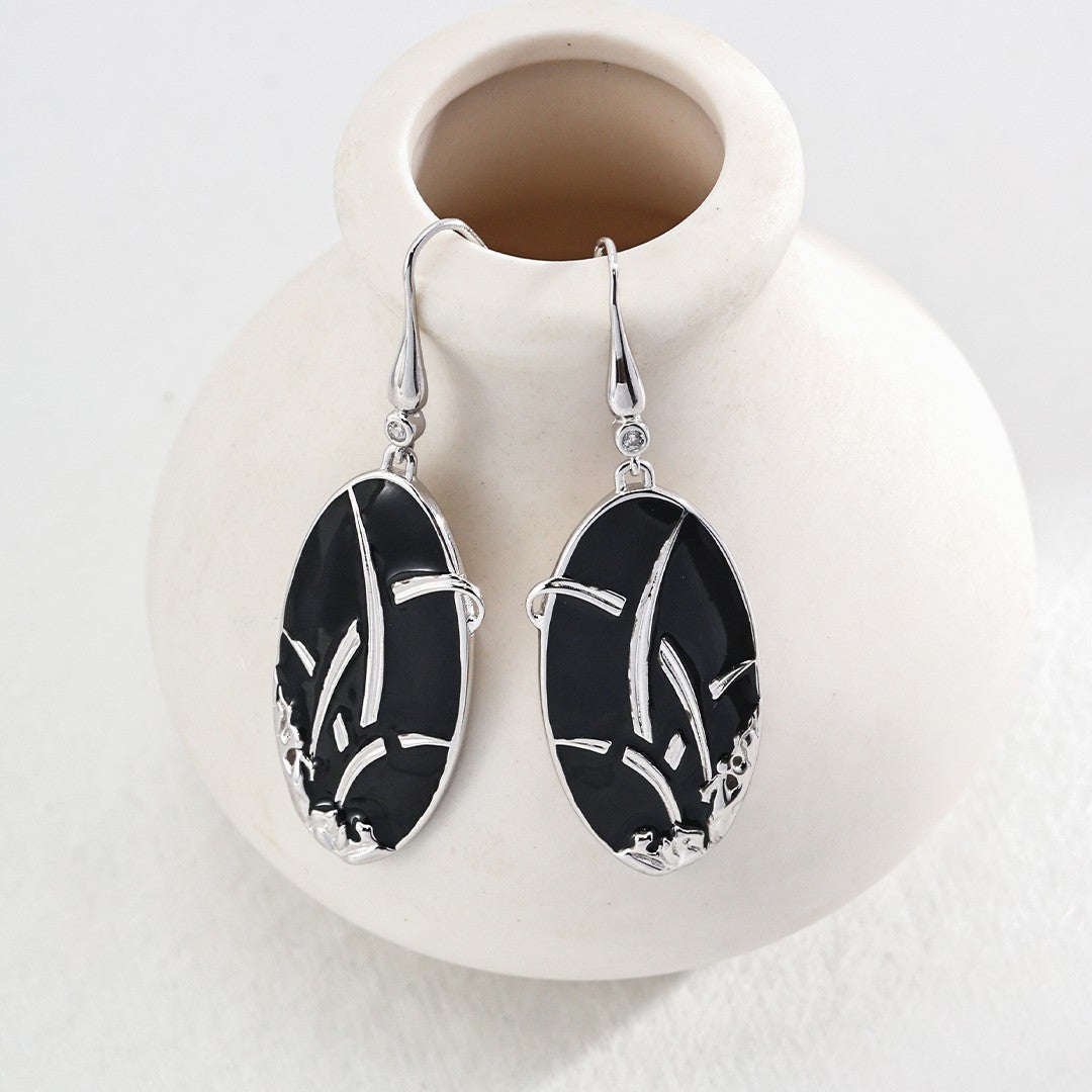 Black Enamel Pendant Earrings