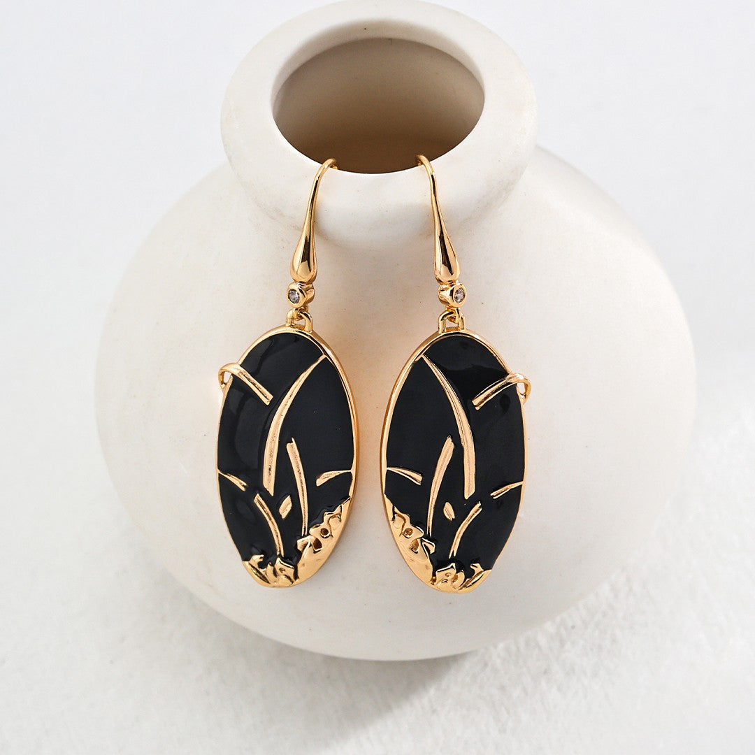 Black Enamel Pendant Earrings