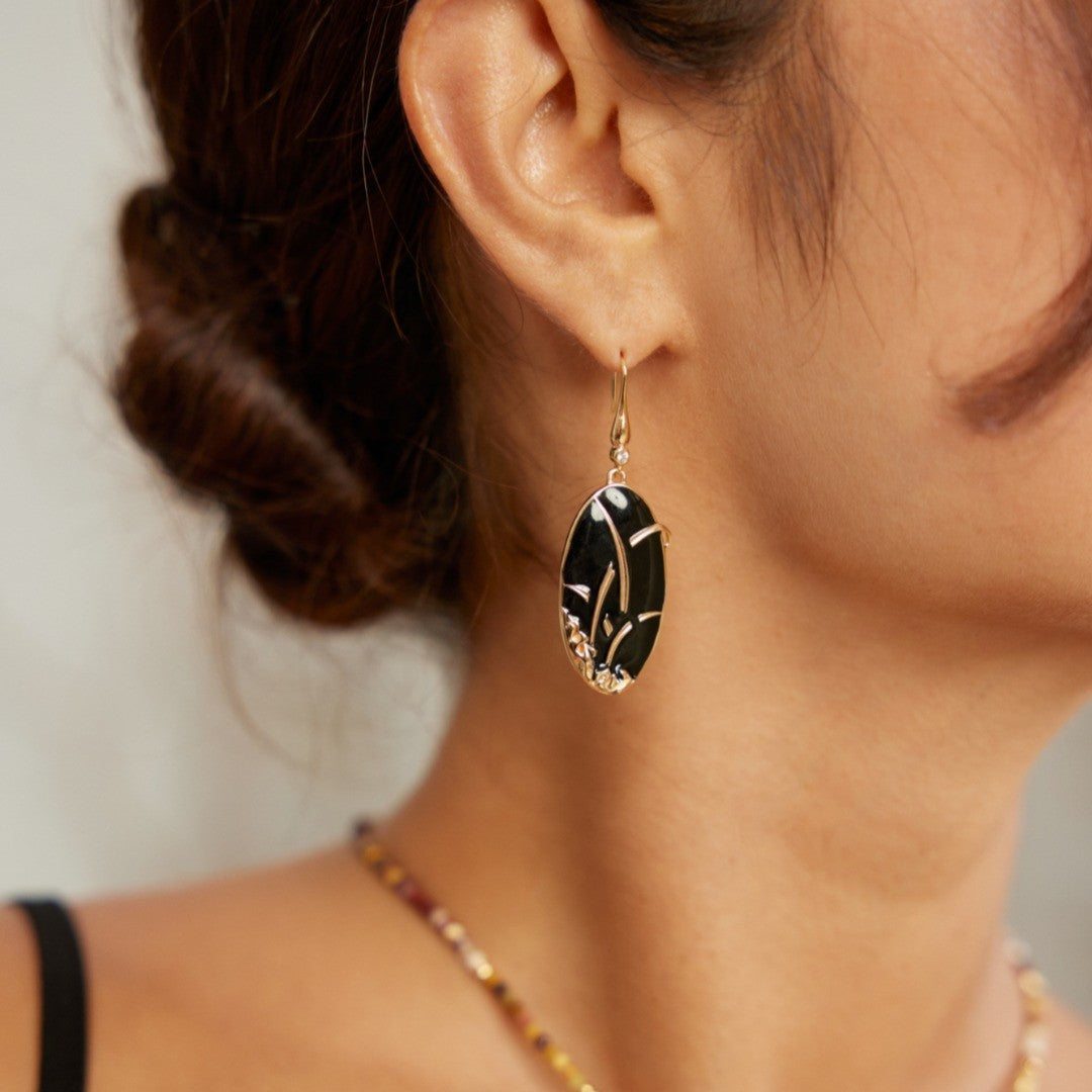 Black Enamel Pendant Earrings