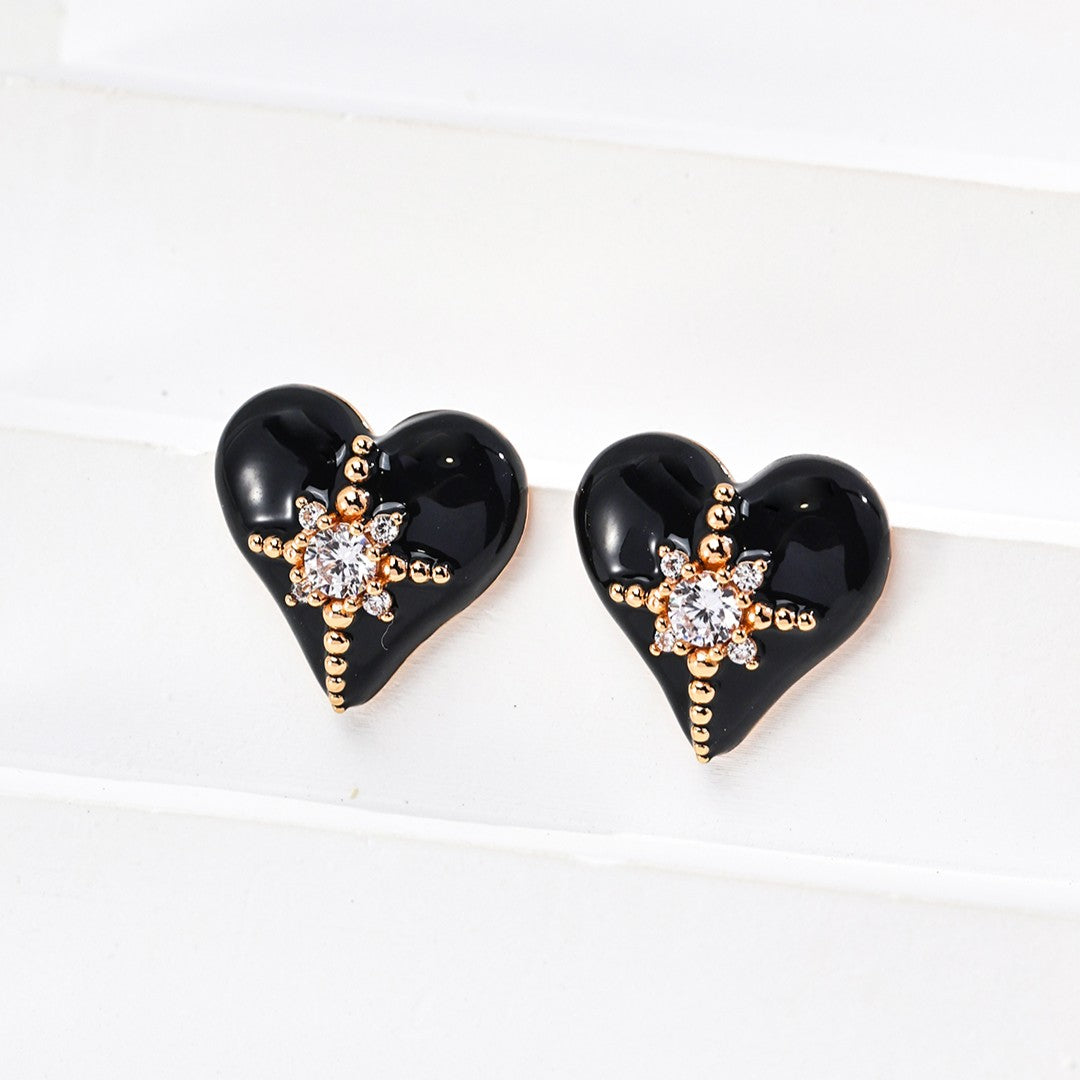 Black Enamel Heart-Shaped Earrings