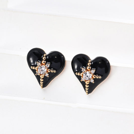 Black Enamel Heart-Shaped Earrings