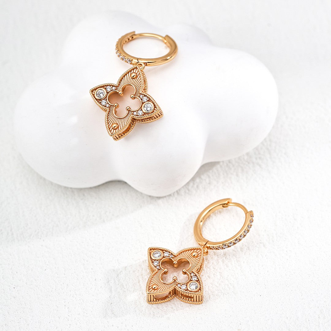Zircon Inlaid Clover Pendant Earrings