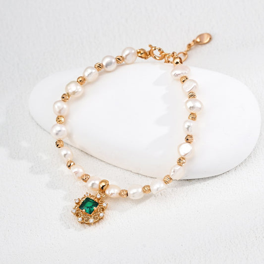 Synthetic Zircon Pendant Pearl Bracelet